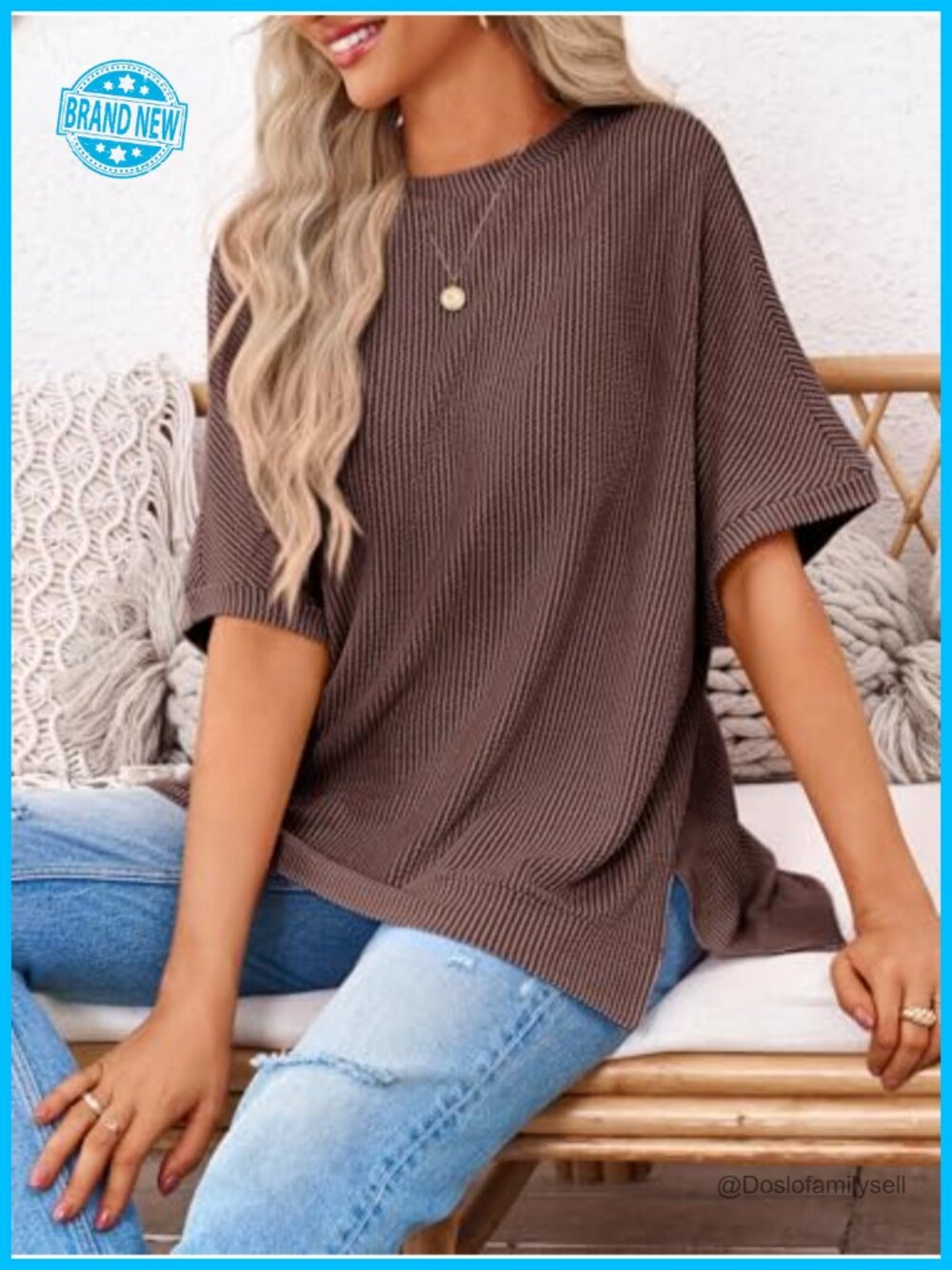 Oversized Ribbed Batwing Tunic Tee - Picture 3 of 6